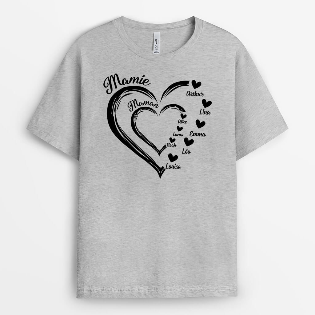 MAMIE AVEC COEUR ROUGE - CADEAU PERSONNALISÉ | T-SHIRT POUR MAMIE
