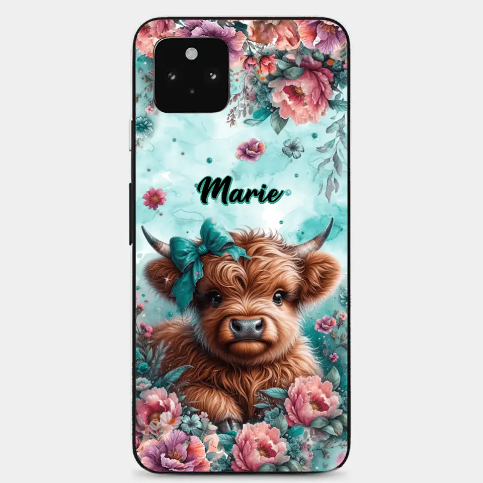 Coque de téléphone personnalisée avec un bébé vache Highland