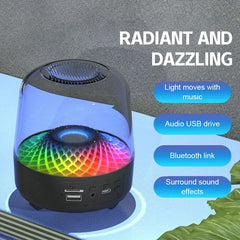 Nouveau haut-parleur Bluetooth en verre transparent avec basses puissantes - Enceinte sans fil avec carte TF, FM, AUX et lumière LED.