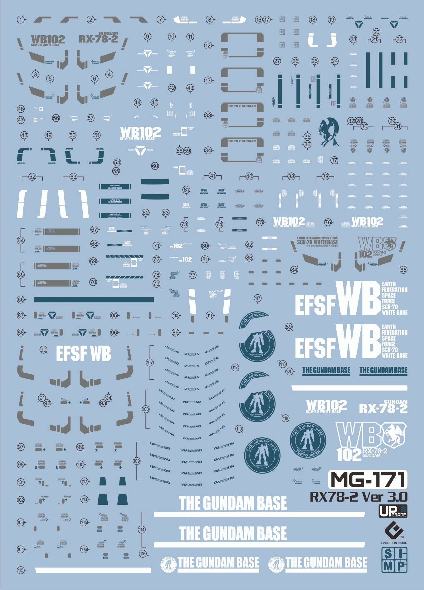 MG 1/100 RX-78-2 Gundam Ver.3.0 HD Fluorescent Waterslide Decals