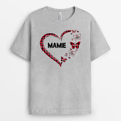 Léopard à carreaux motif floral, Coeur - Cadeau Personnalisé | T-shirt pour Maman/Mamie