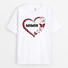 Léopard à carreaux motif floral, Coeur - Cadeau Personnalisé | T-shirt pour Maman/Mamie