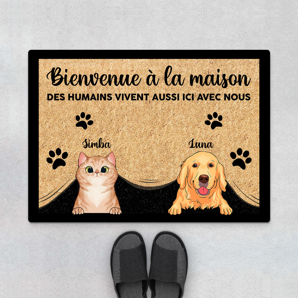 BIENVENUE À LA MAISON - CADEAU PERSONNALISÉ | PAILLASSON POUR AMOUREUX DES CHIENS/CHATS