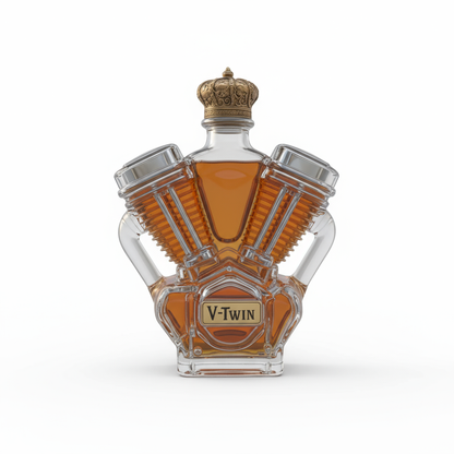 Bouteille de spiritueux en forme de moteur V-Twin – Design unique et élégant