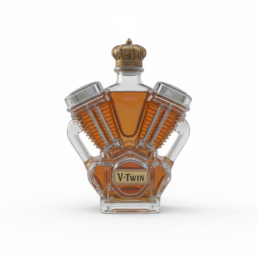 Bouteille de spiritueux en forme de moteur V-Twin – Design unique et élégant