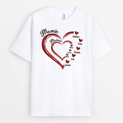 MAMIE AVEC COEUR ROUGE - CADEAU PERSONNALISÉ | T-SHIRT POUR MAMIE