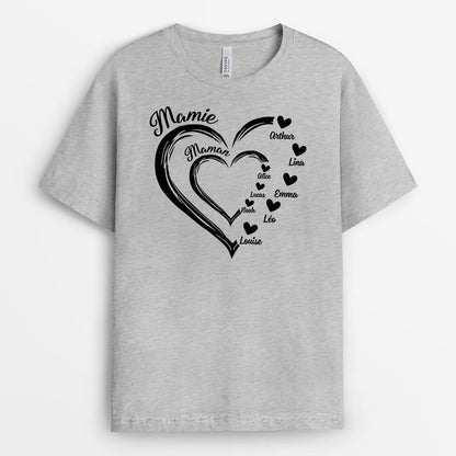 MAMIE AVEC COEUR ROUGE - CADEAU PERSONNALISÉ | T-SHIRT POUR MAMIE