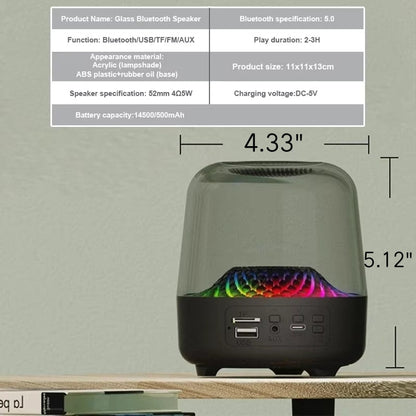 Nouveau haut-parleur Bluetooth en verre transparent avec basses puissantes - Enceinte sans fil avec carte TF, FM, AUX et lumière LED.