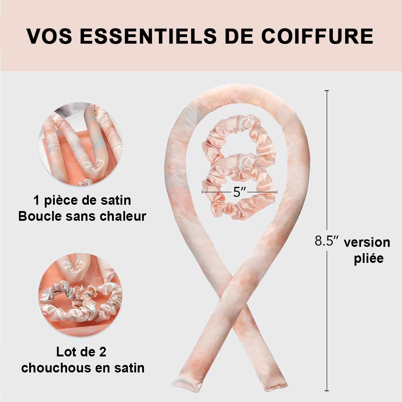 Nouveau Ensemble Fers à Friser Satiné sans Chaleur pour Cheveux - Idéal pour une Coiffure de Sommeil Facile et Pratique