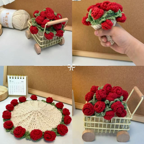 🌹 Cupcake en Coton Tissé avec Bouquet de Roses – Idée Cadeau Créative et Décorative