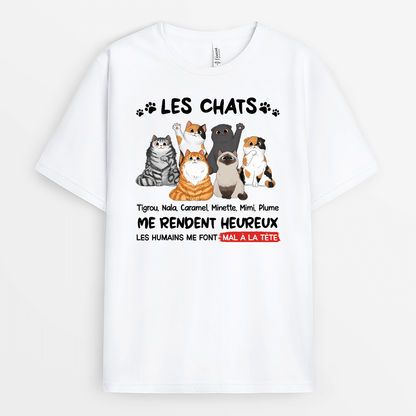 LES CHATS ME RENDENT HEUREUX EMPREINTE - CADEAU PERSONNALISÉ | T-SHIRT POUR AMOUREUX DES ANIMAUX