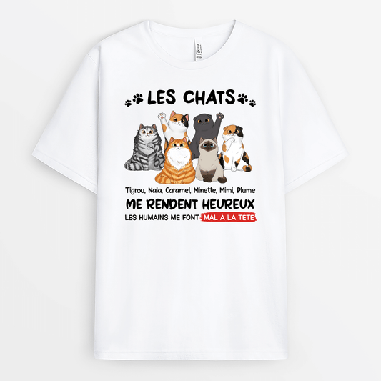 LES CHATS ME RENDENT HEUREUX EMPREINTE - CADEAU PERSONNALISÉ | T-SHIRT POUR AMOUREUX DES ANIMAUX