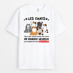 LES CHATS ME RENDENT HEUREUX EMPREINTE - CADEAU PERSONNALISÉ | T-SHIRT POUR AMOUREUX DES ANIMAUX