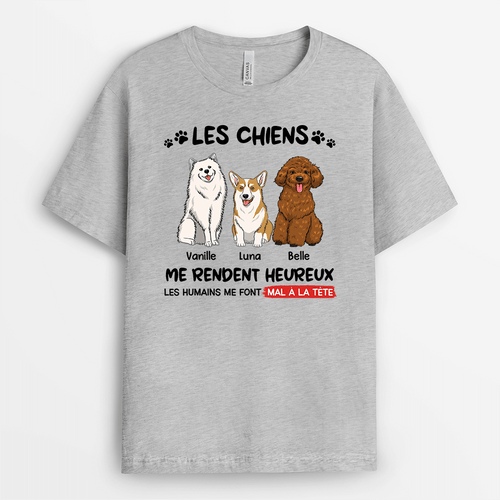 LES CHIENS ME RENDENT HEUREUX EMPREINTE - CADEAU PERSONNALISÉ | T-SHIRT POUR AMOUREUX DES ANIMAUX