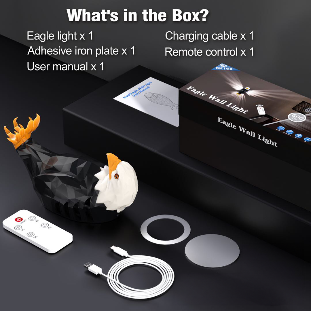 Lampe murale Black Eagle | Décoration murale LED moderne | Lumière d'ambiance pour fêtes et vacances
