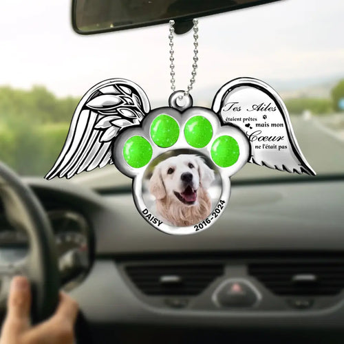 Pendentif commémoratif personnalisé individuel Dog-Wings, téléchargez une photo de votre animal - L'instant où ton cœur a cessé de battre, le mien a changé pour toujours.