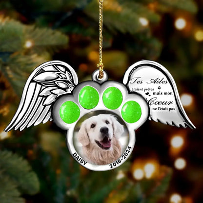 Pendentif commémoratif personnalisé individuel Dog-Wings, téléchargez une photo de votre animal - L'instant où ton cœur a cessé de battre, le mien a changé pour toujours.