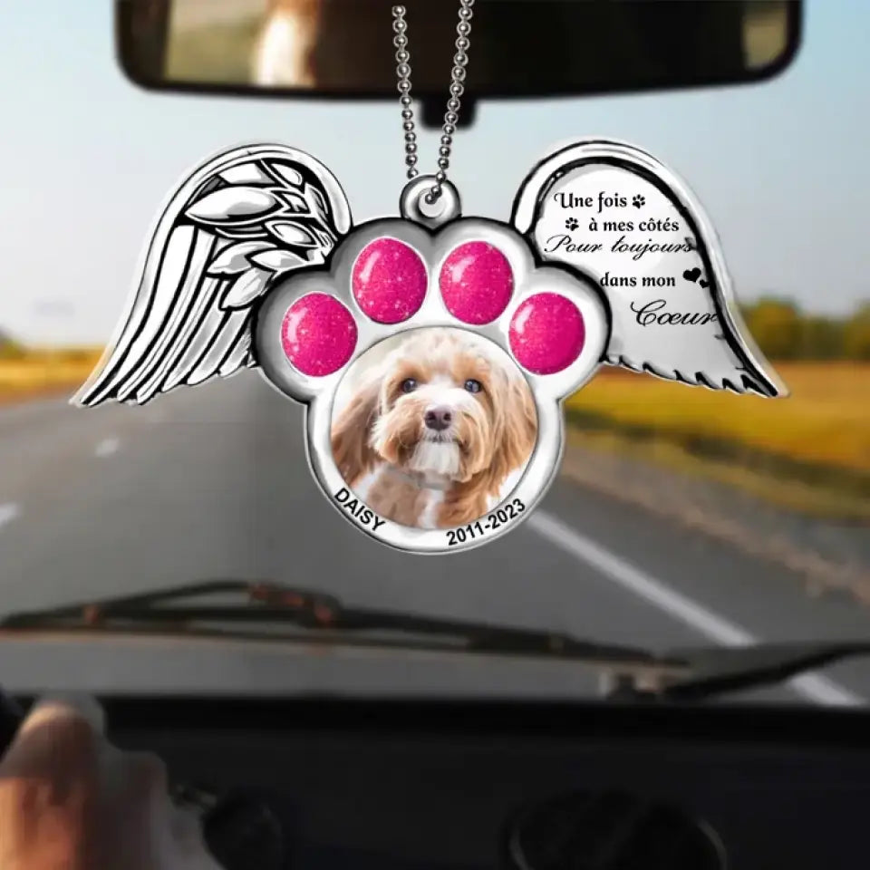 Pendentif commémoratif personnalisé individuel Dog-Wings, téléchargez une photo de votre animal - L'instant où ton cœur a cessé de battre, le mien a changé pour toujours.
