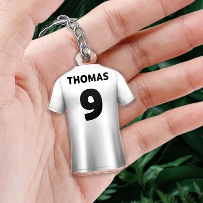 Porte-clés en acrylique de maillot de football avec numéro et nom