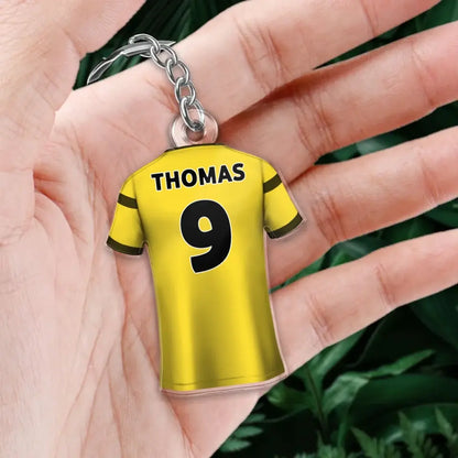 Porte-clés en acrylique de maillot de football avec numéro et nom