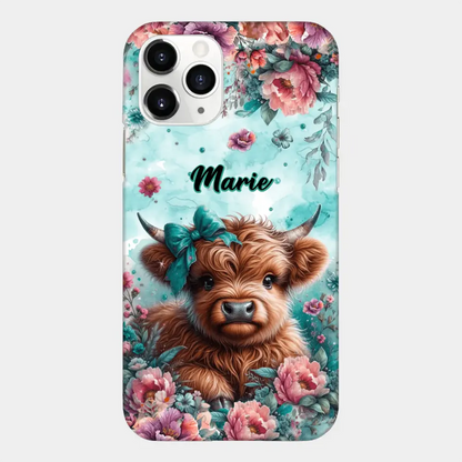 Coque de téléphone personnalisée avec un bébé vache Highland