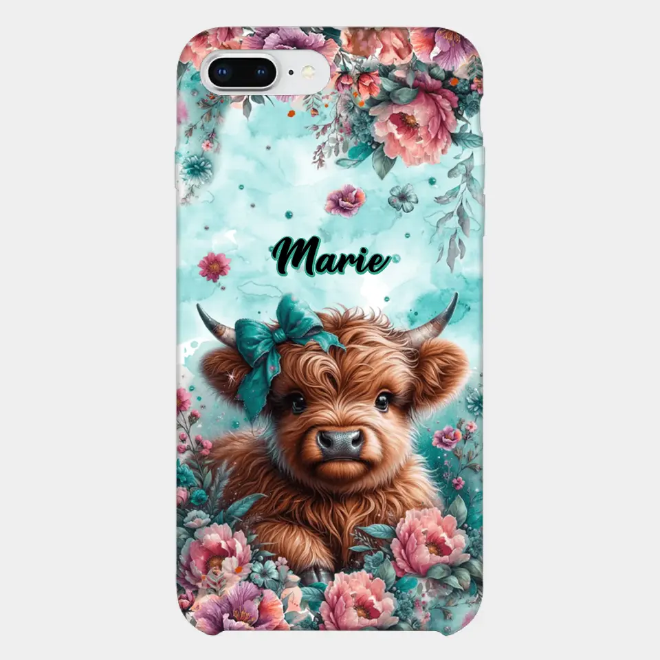 Coque de téléphone personnalisée avec un bébé vache Highland
