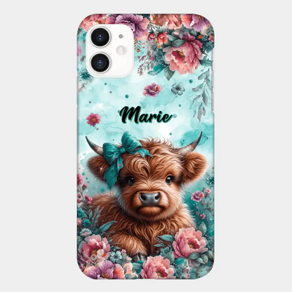 Coque de téléphone personnalisée avec un bébé vache Highland