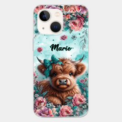 Coque de téléphone personnalisée avec un bébé vache Highland