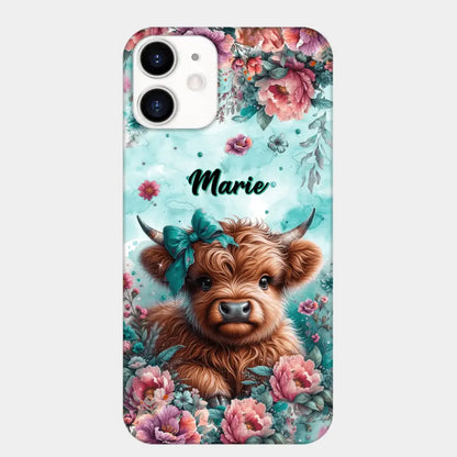 Coque de téléphone personnalisée avec un bébé vache Highland