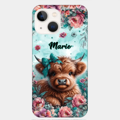 Coque de téléphone personnalisée avec un bébé vache Highland