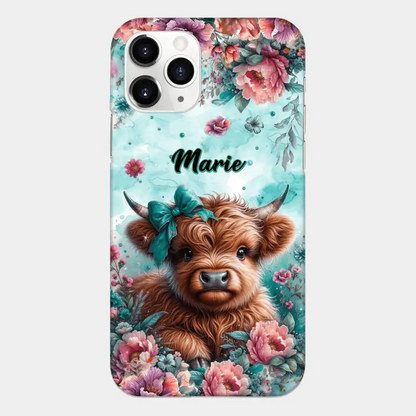 Coque de téléphone personnalisée avec un bébé vache Highland