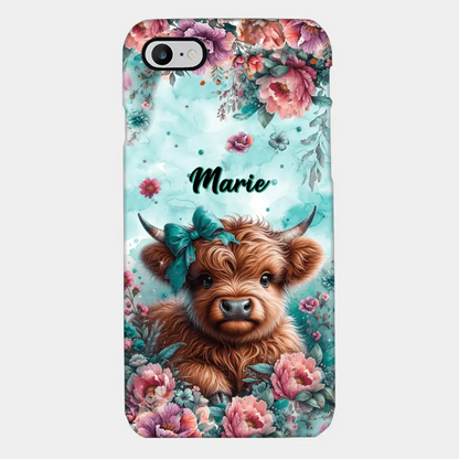 Coque de téléphone personnalisée avec un bébé vache Highland