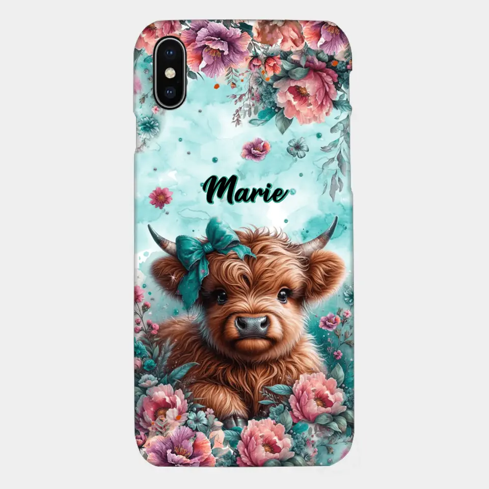 Coque de téléphone personnalisée avec un bébé vache Highland