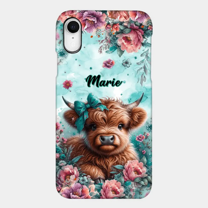 Coque de téléphone personnalisée avec un bébé vache Highland
