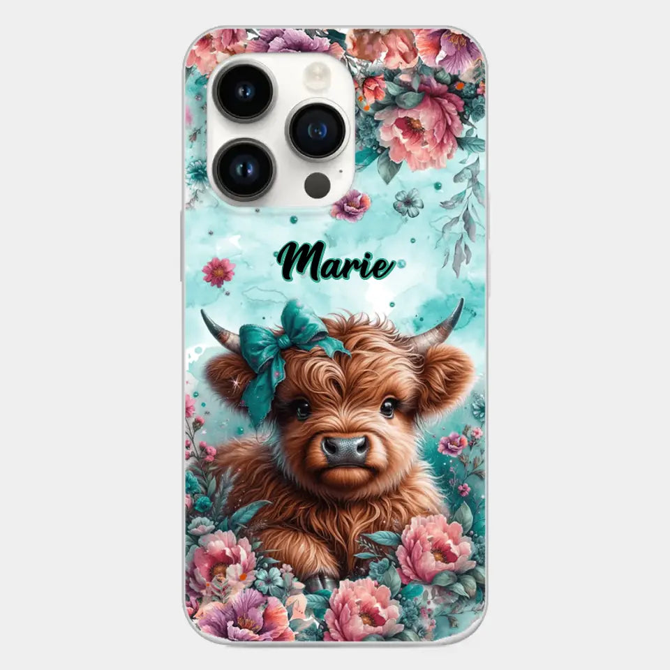 Coque de téléphone personnalisée avec un bébé vache Highland