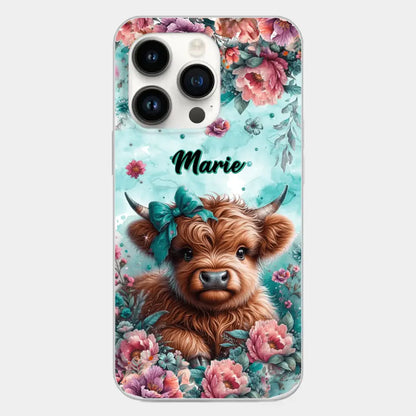 Coque de téléphone personnalisée avec un bébé vache Highland