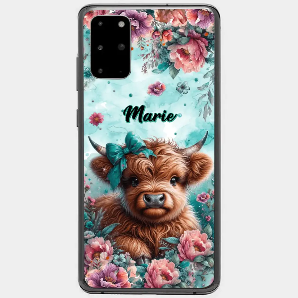 Coque de téléphone personnalisée avec un bébé vache Highland