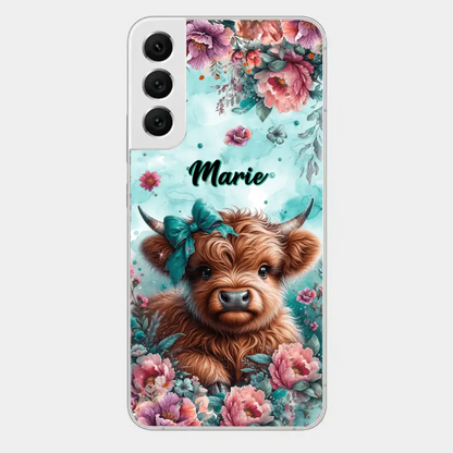 Coque de téléphone personnalisée avec un bébé vache Highland