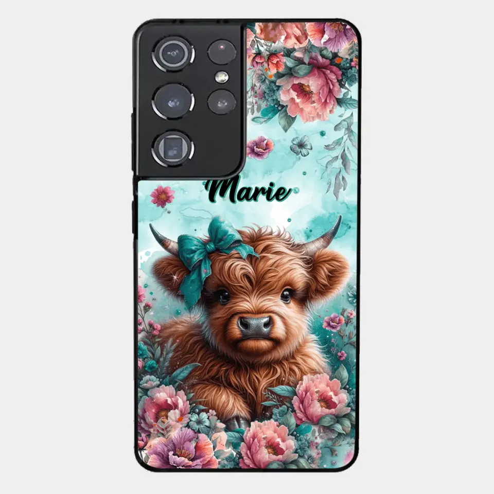 Coque de téléphone personnalisée avec un bébé vache Highland
