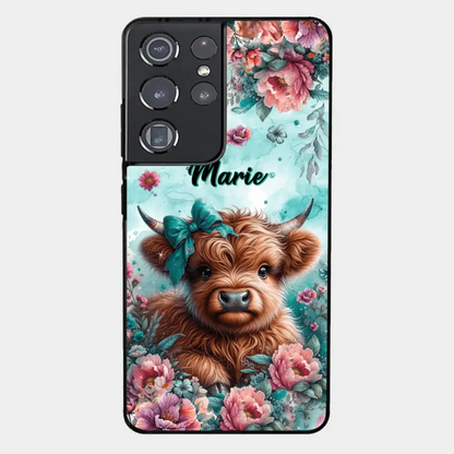 Coque de téléphone personnalisée avec un bébé vache Highland