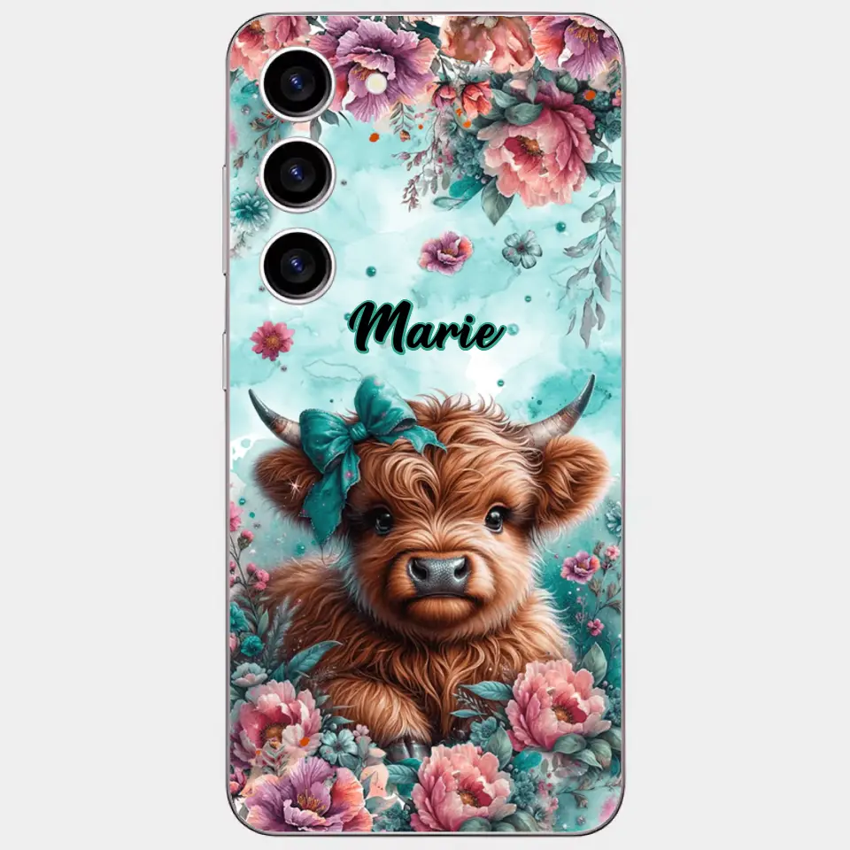 Coque de téléphone personnalisée avec un bébé vache Highland