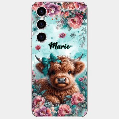 Coque de téléphone personnalisée avec un bébé vache Highland