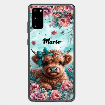 Coque de téléphone personnalisée avec un bébé vache Highland