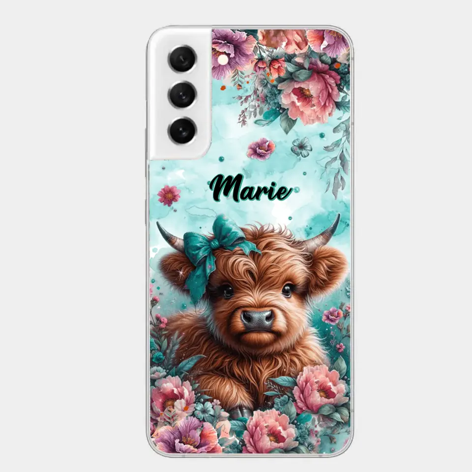 Coque de téléphone personnalisée avec un bébé vache Highland