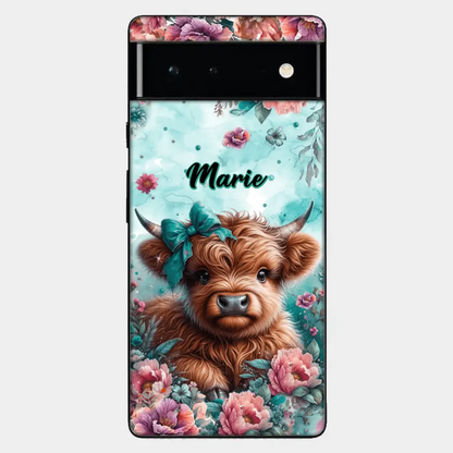 Coque de téléphone personnalisée avec un bébé vache Highland