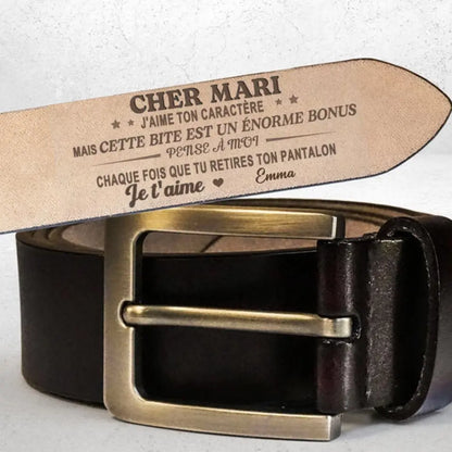 Pense À Moi À Chaque Fois Que Tu Retires Ton Pantalon - Ceinture En Cuir Gravée Personnalisée