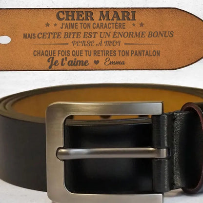 Pense À Moi À Chaque Fois Que Tu Retires Ton Pantalon - Ceinture En Cuir Gravée Personnalisée