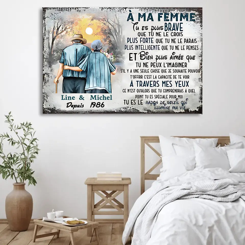 À ma femme, tu es la plus courageuse - Toile personnalisée pour couples