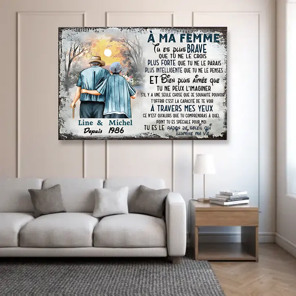 À ma femme, tu es la plus courageuse - Toile personnalisée pour couples