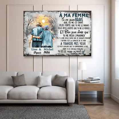 À ma femme, tu es la plus courageuse - Toile personnalisée pour couples